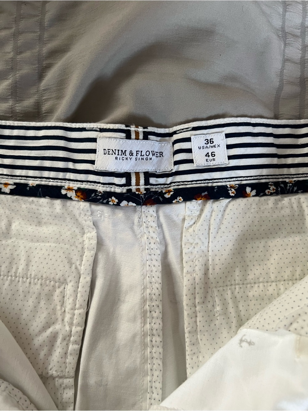 Denim & Flower White shorts with Navy Anchors Waistband